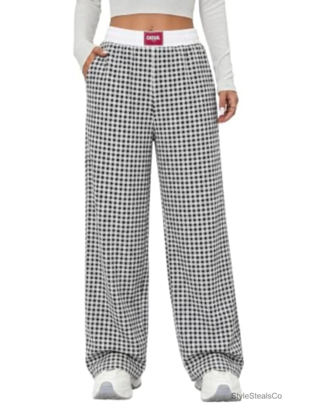 Wide Leg Lounge Pants with Pockets Elastic High Waisted Baggy Sweatpants
